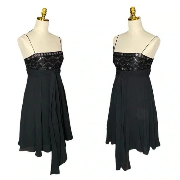 BCBGMaxazria Y2K Black 100% Silk Spaghetti Strap Fit & Flare Party Dress Size 4 - Picture 7 of 13